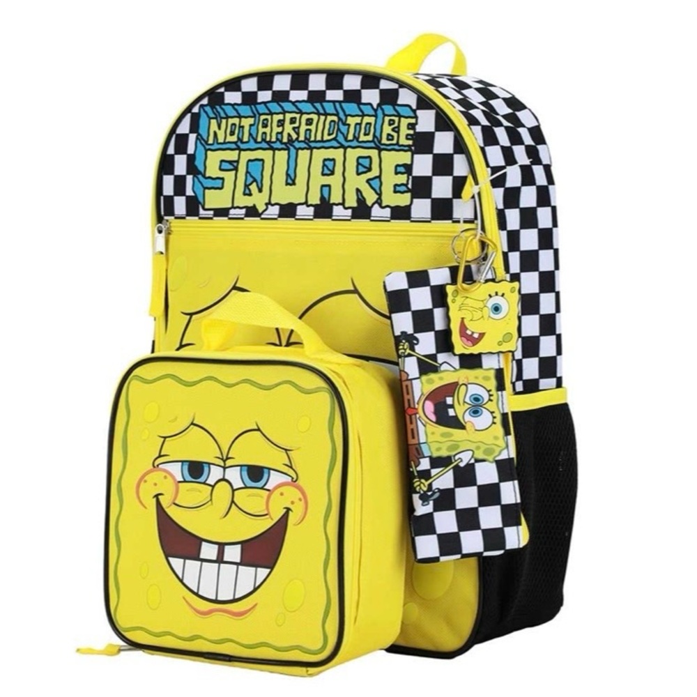 NWT Bioworld SpongeBob SquarePants Not Afraid to be Square 5 Piece Backpack Set